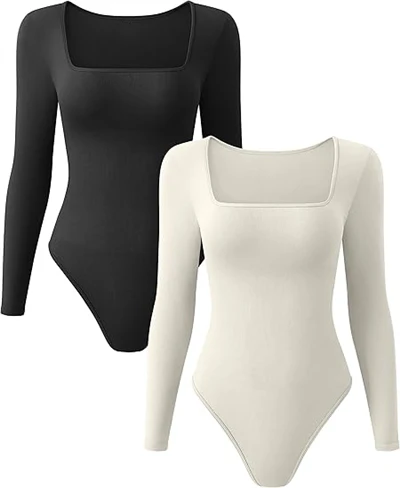 Gwddf Sgwâr Merched Bodysuits Llewys Hir