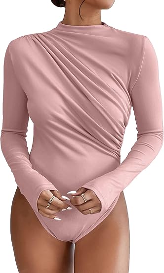 Gwddf Ffug Bodysuit Merched Neidio Llawes Hir